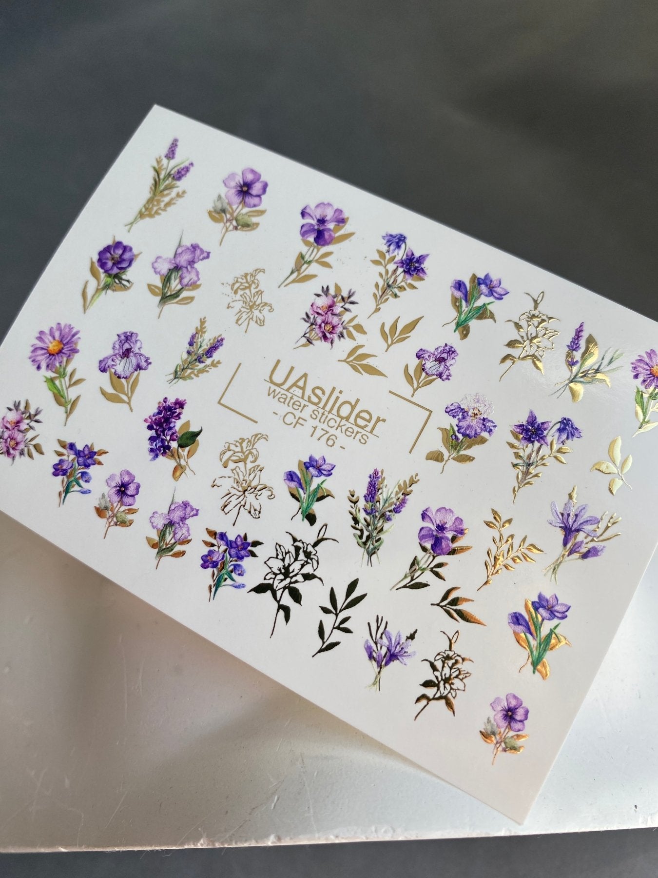 Nail Water Decal CF-176 | Purple Wildflower Nail Water Decals | Elegant Bouquets with Golden Accents  UA Title - UASLIDER