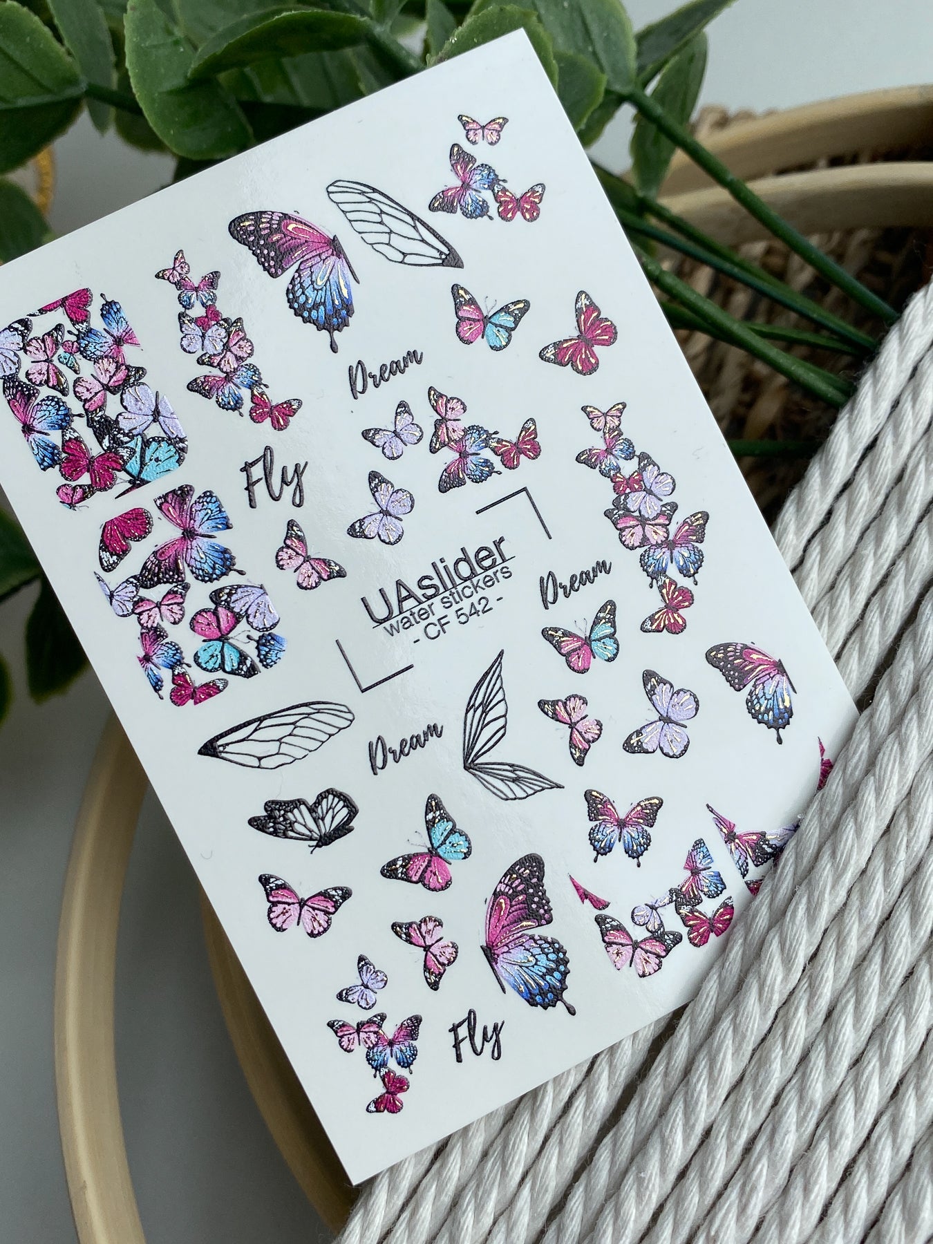 Nail Water Decal CF-542 | Water Slide Nail Decals with Colorful Butterflies & Wings | Dreamy Butterfly Nail Art - UASLIDER