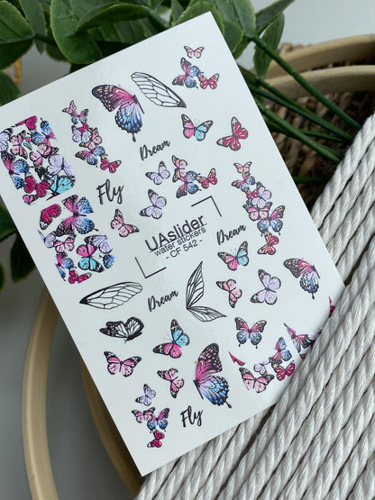 Nail Water Decal CF-542 | Water Slide Nail Decals with Colorful Butterflies & Wings | Dreamy Butterfly Nail Art