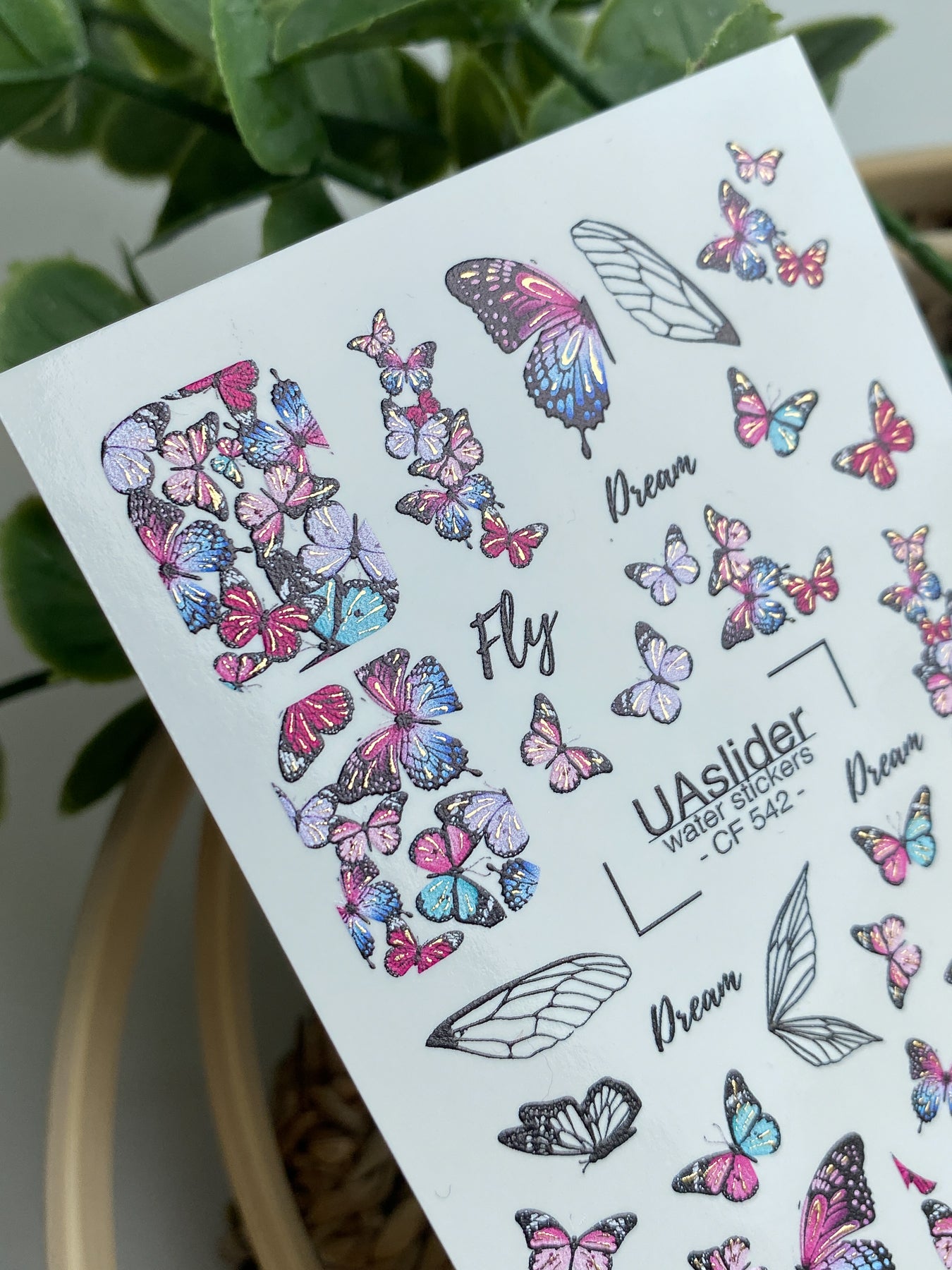Nail Water Decal CF-542 | Water Slide Nail Decals with Colorful Butterflies & Wings | Dreamy Butterfly Nail Art - UASLIDER