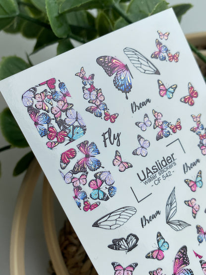 Nail Water Decal CF-542 | Water Slide Nail Decals with Colorful Butterflies & Wings | Dreamy Butterfly Nail Art