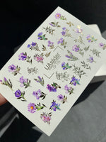 Nail Water Decal CF-176 | Purple Wildflower Nail Water Decals | Elegant Bouquets with Golden Accents  UA Title - UASLIDER