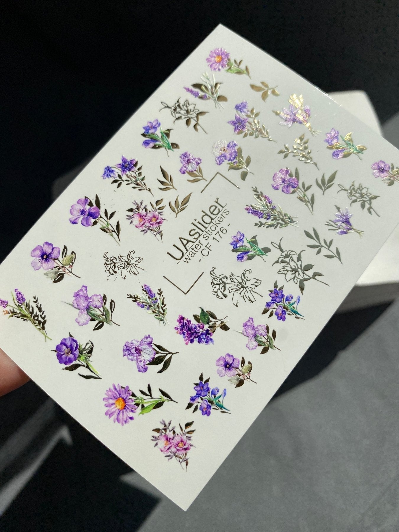 Nail Water Decal CF-176 | Purple Wildflower Nail Water Decals | Elegant Bouquets with Golden Accents  UA Title - UASLIDER