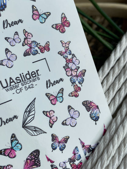 Nail Water Decal CF-542 | Water Slide Nail Decals with Colorful Butterflies & Wings | Dreamy Butterfly Nail Art