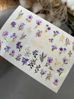 Nail Water Decal CF-176 | Purple Wildflower Nail Water Decals | Elegant Bouquets with Golden Accents  UA Title - UASLIDER