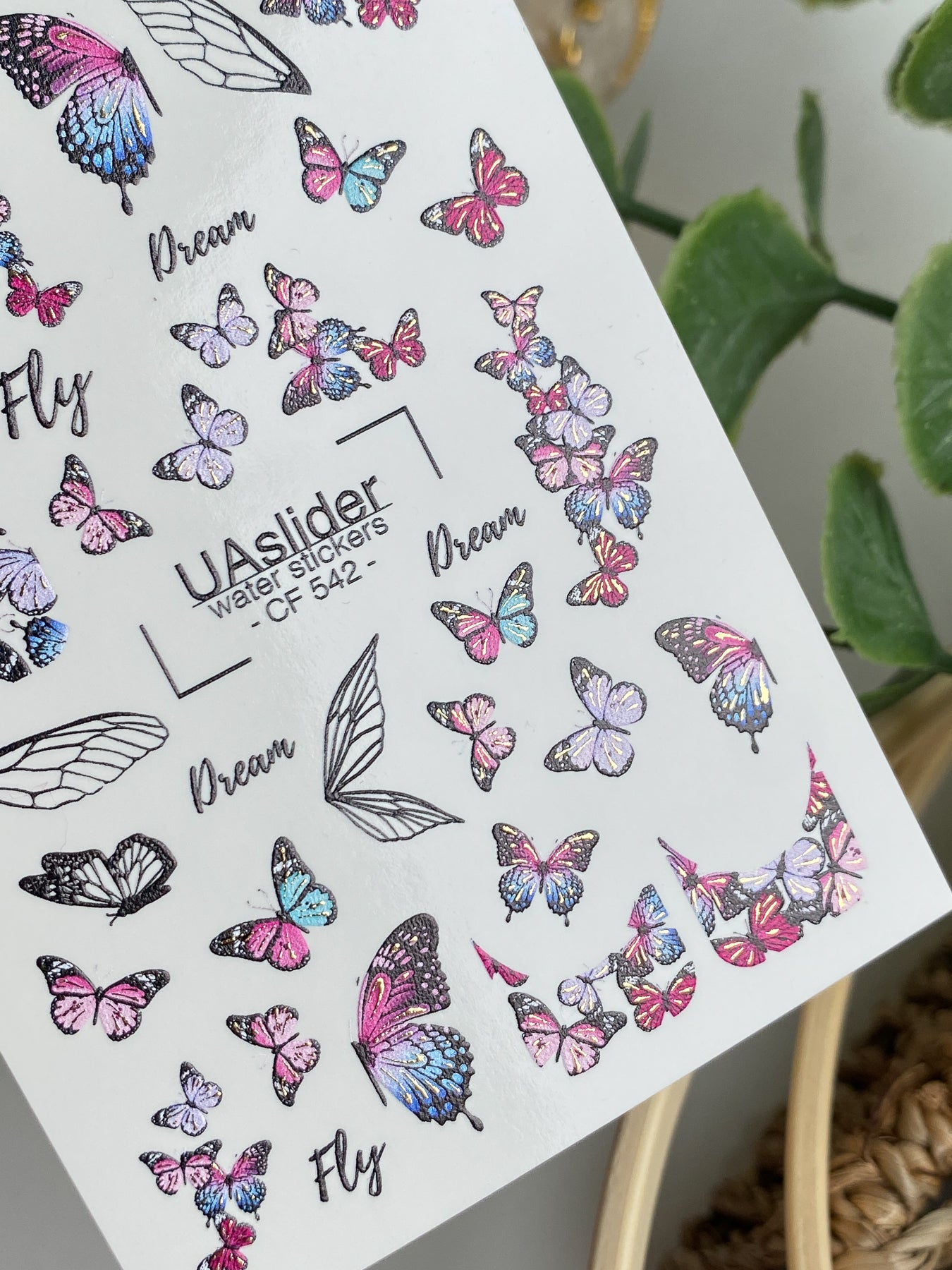 Nail Water Decal CF-542 | Water Slide Nail Decals with Colorful Butterflies & Wings | Dreamy Butterfly Nail Art - UASLIDER