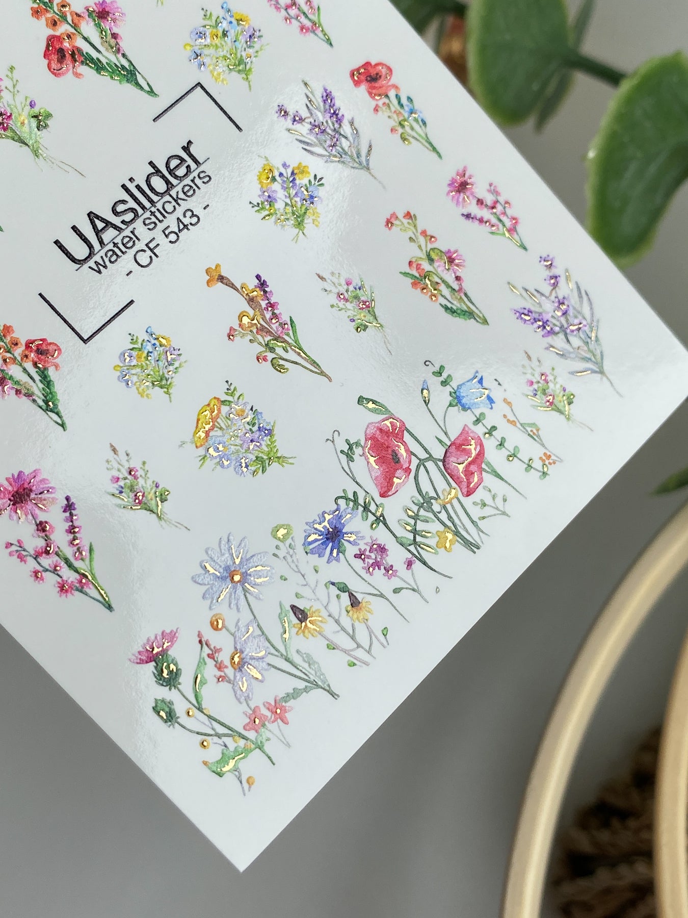 Nail Water Decal CF-543 | Water Slide Nail Decals with Colorful Wildflowers | Floral Border Nail Art