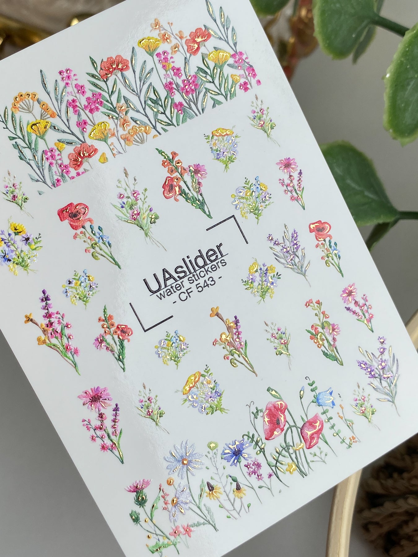 Nail Water Decal CF-543 | Water Slide Nail Decals with Colorful Wildflowers | Floral Border Nail Art