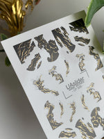 Nail Water Decal CF-525 | Water Slide Nail Decals with Black Marble & Gold Veins | Abstract Nail Art - UASLIDER