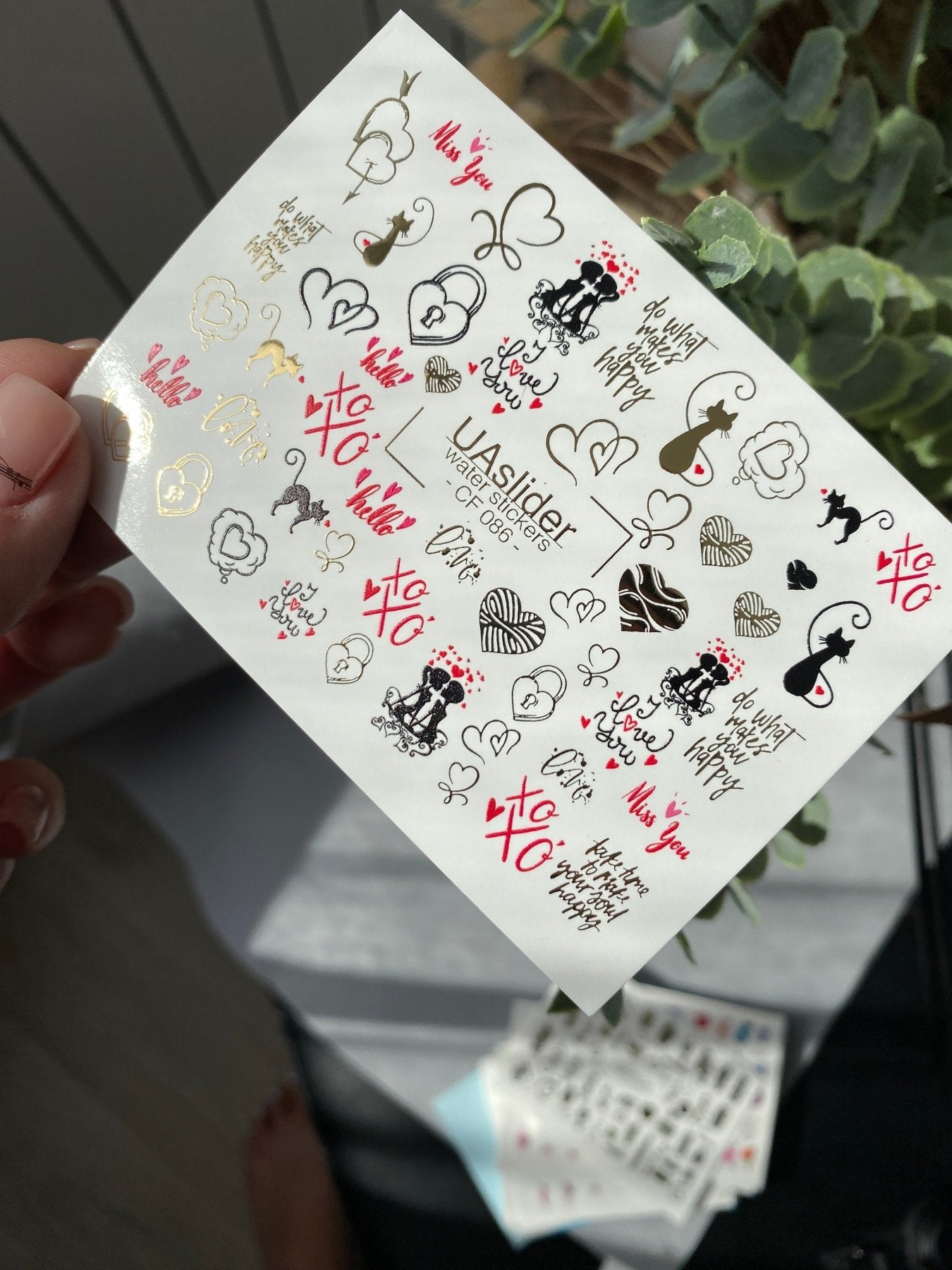Nail Water Decal CF-086 | Romantic Cats & Love Symbols Water Slide Nail Decals | Hearts, Locks & Quotes - UASLIDER