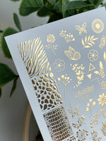 Nail Water Decal Fg-081 | Gold Foil Water Slide Nail Decals | Floral & Animal Print Mix - UASLIDER