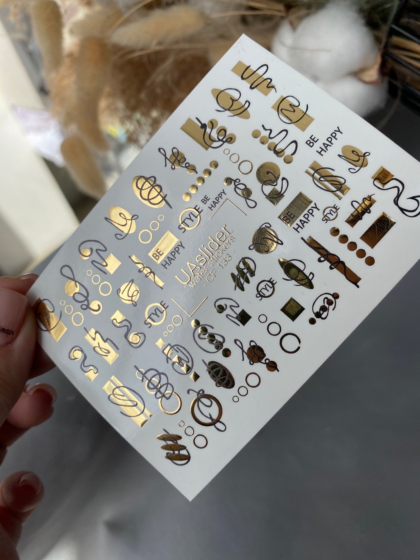 Nail Water Decal CF-133 Water Slide Nail Decals | Abstract Geometric Lines & Gold Accents