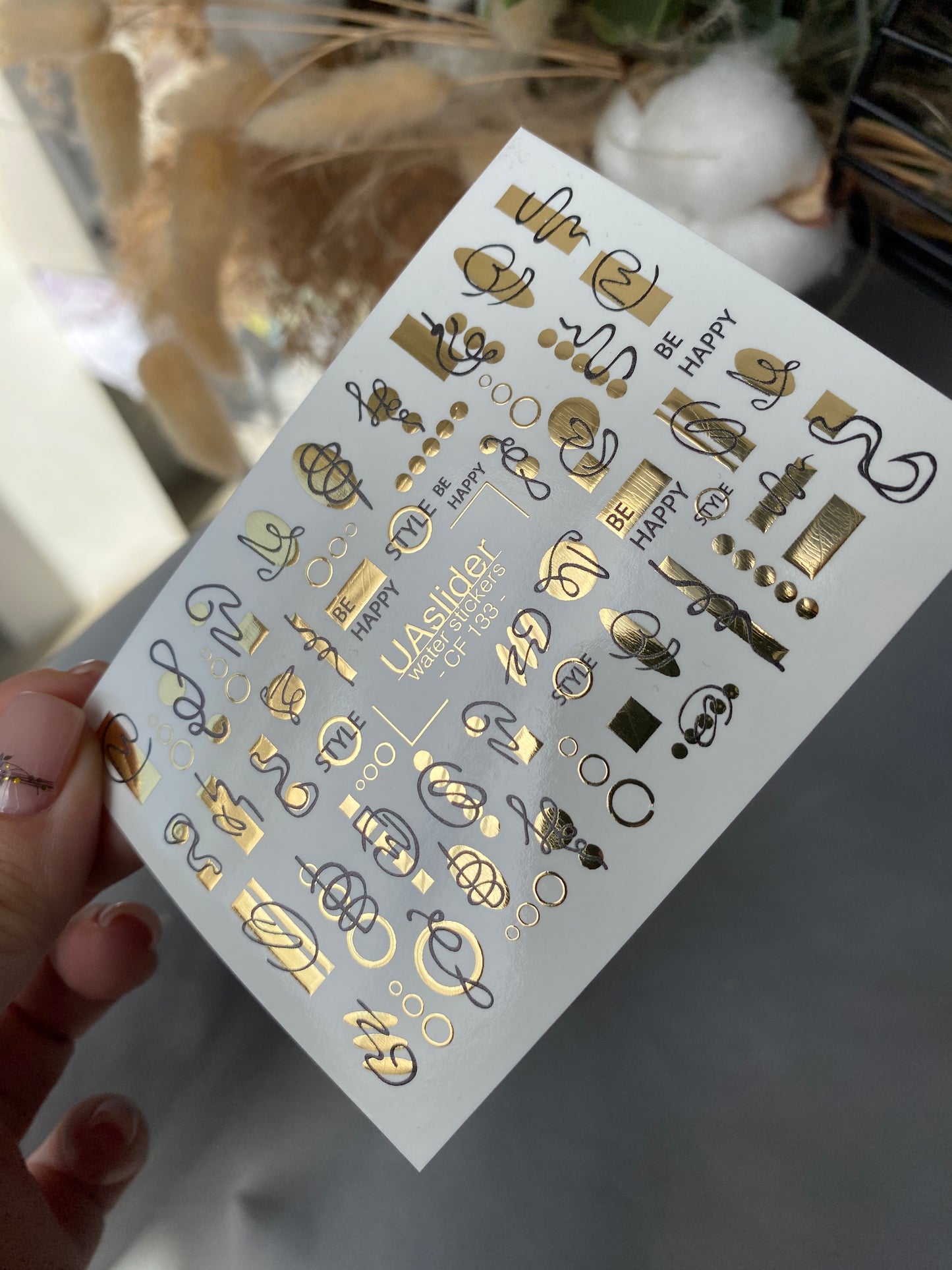 Nail Water Decal CF-133 Water Slide Nail Decals | Abstract Geometric Lines & Gold Accents