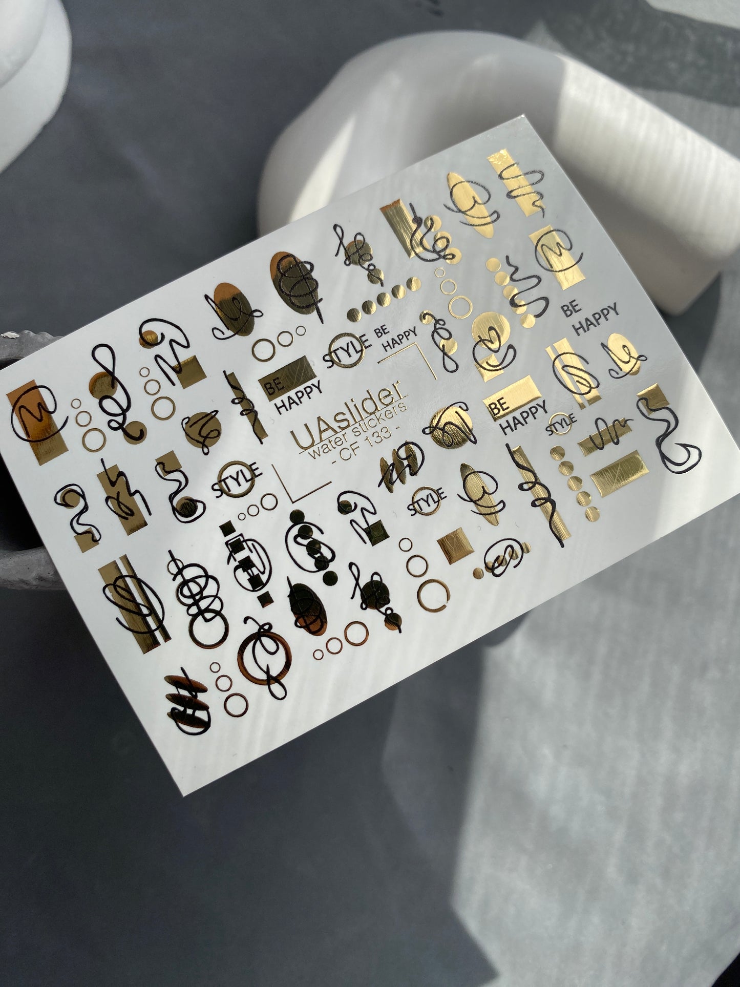 Nail Water Decal CF-133 Water Slide Nail Decals | Abstract Geometric Lines & Gold Accents