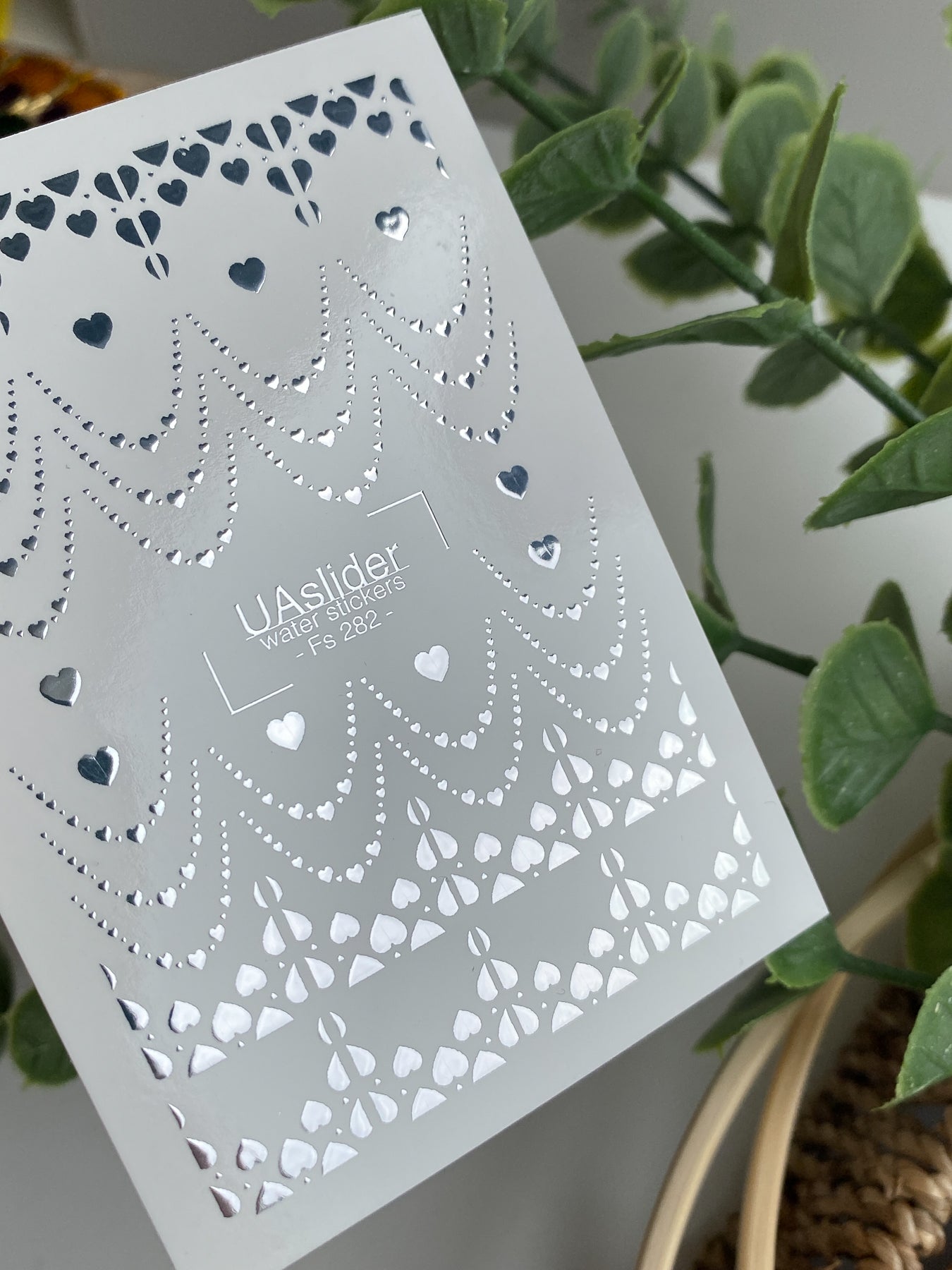 Nail Water Decal Fs-282 | Silver Heart Chain Water Slide Nail Decals | Romantic Foil Nail Tattoos