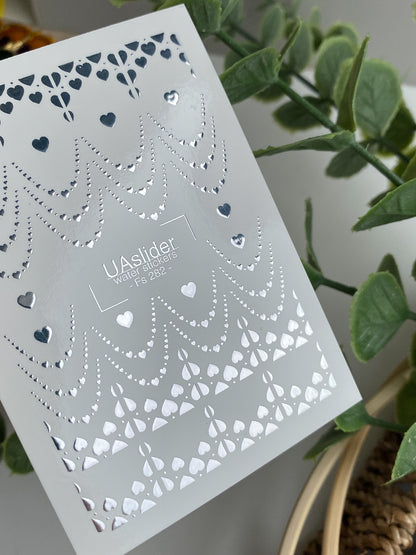 Nail Water Decal Fs-282 | Silver Heart Chain Water Slide Nail Decals | Romantic Foil Nail Tattoos