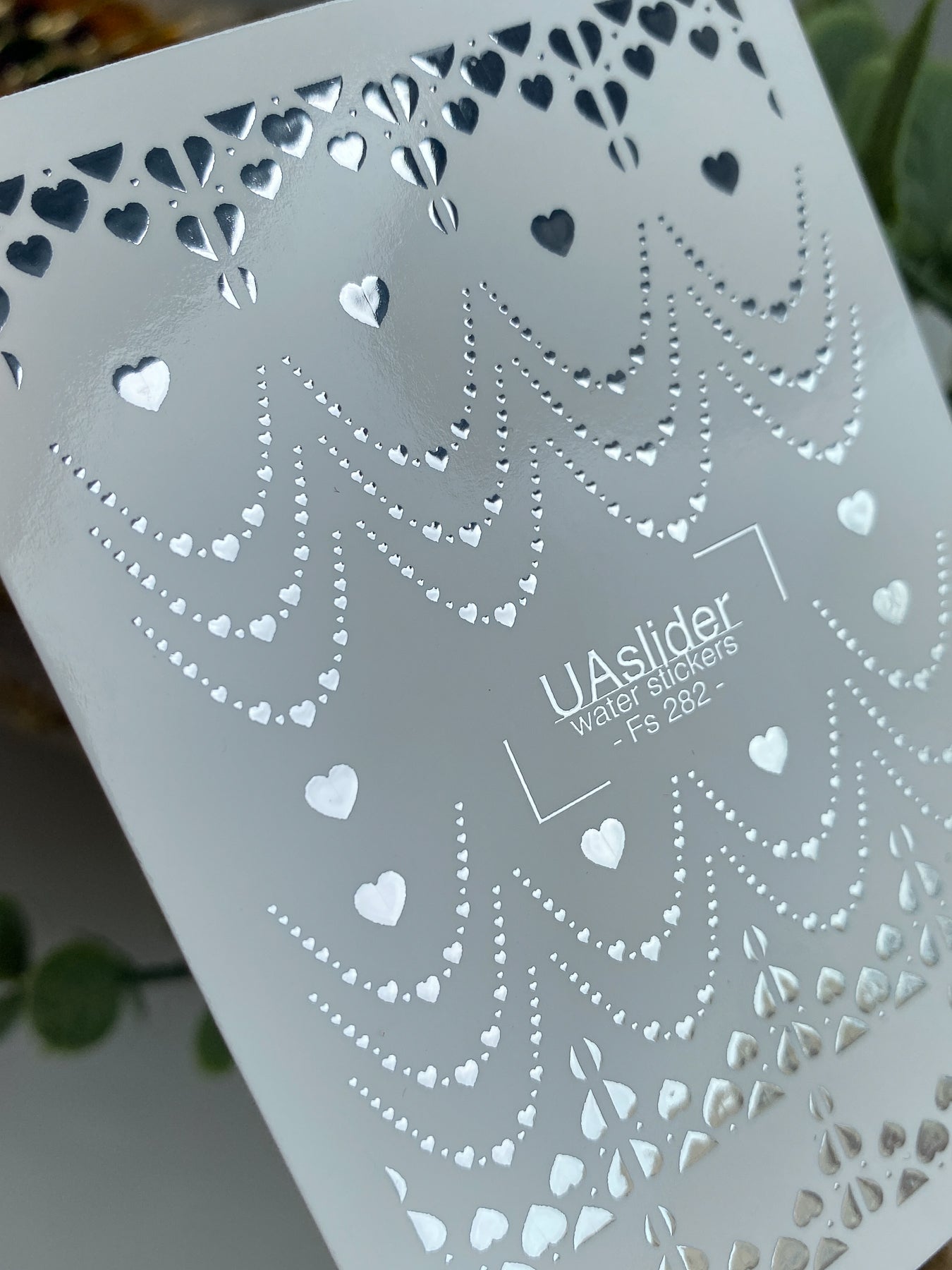 Nail Water Decal Fs-282 | Silver Heart Chain Water Slide Nail Decals | Romantic Foil Nail Tattoos - UASLIDER