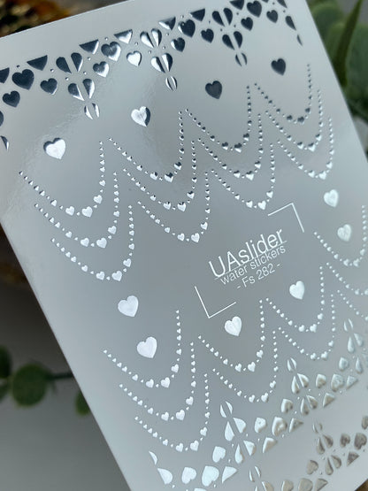 Nail Water Decal Fs-282 | Silver Heart Chain Water Slide Nail Decals | Romantic Foil Nail Tattoos