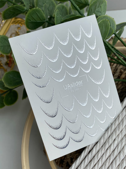 Nail Water Decal Fs-280 | Water Slide Nail Decals with Silver Half Moon Design | Foil Geometric Nail Art