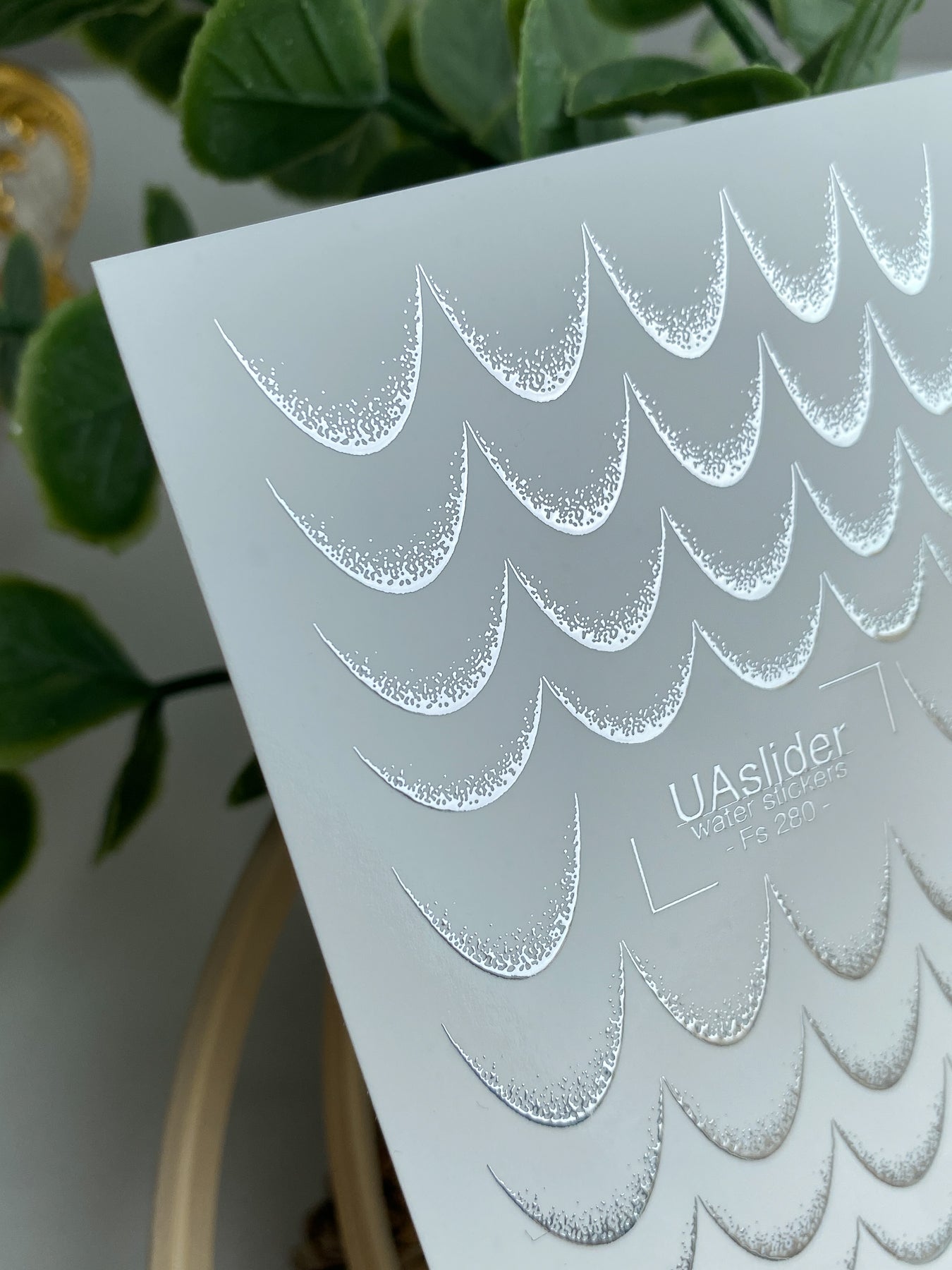 Nail Water Decal Fs-280 | Water Slide Nail Decals with Silver Half Moon Design | Foil Geometric Nail Art