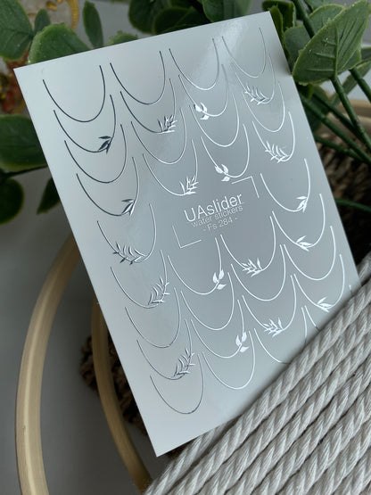 Nail Water Decal Fs-284 | Silver Leaf Chain Water Slide Nail Decals | Elegant Foil Nail Tattoos