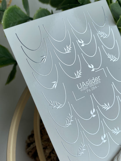 Nail Water Decal Fs-284 | Silver Leaf Chain Water Slide Nail Decals | Elegant Foil Nail Tattoos