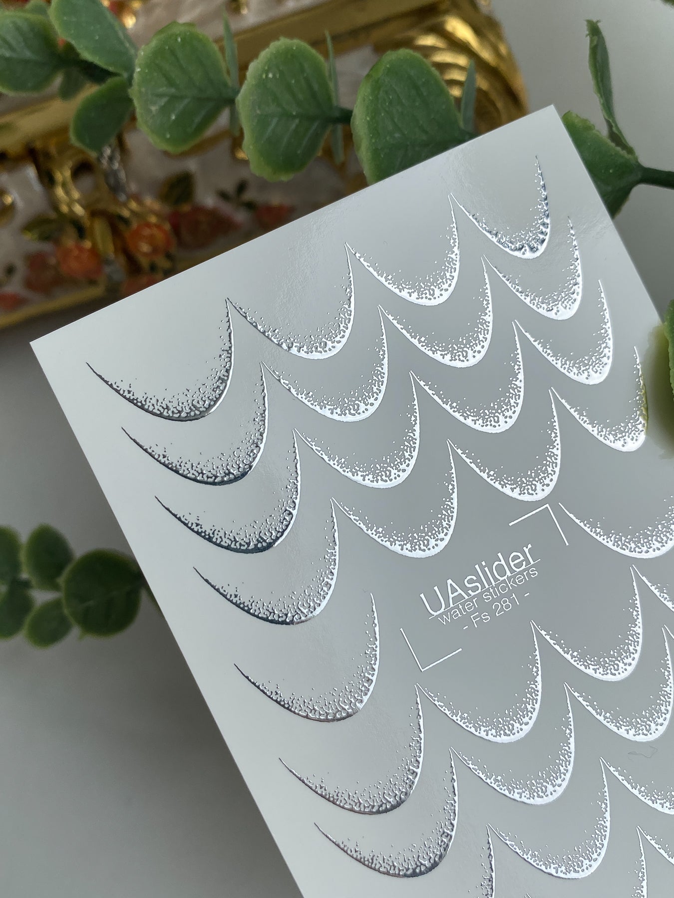Nail Water Decal Fs-281 | Silver Half Moon Water Slide Nail Decals | Gradient Foil Geometric Design - UASLIDER