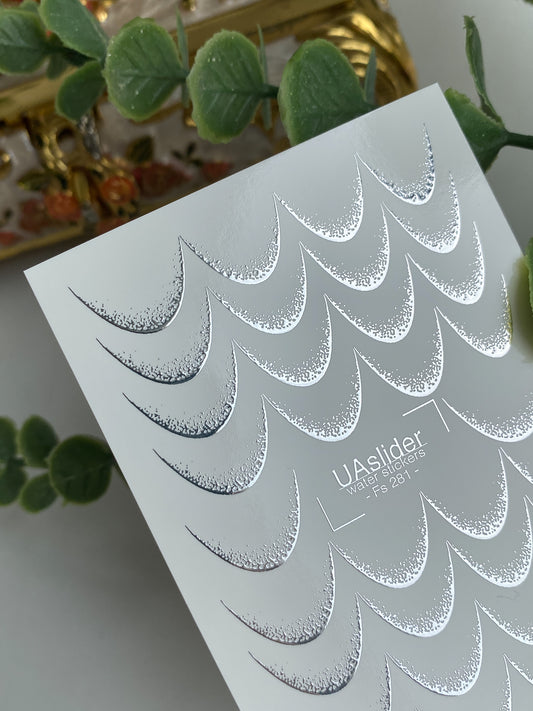 Nail Water Decal Fs-281 | Silver Half Moon Water Slide Nail Decals | Gradient Foil Geometric Design
