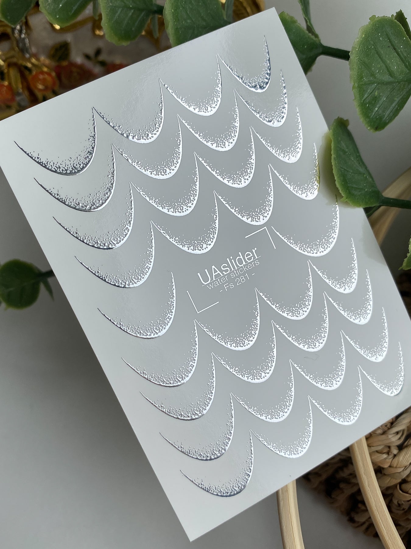 Nail Water Decal Fs-281 | Silver Half Moon Water Slide Nail Decals | Gradient Foil Geometric Design