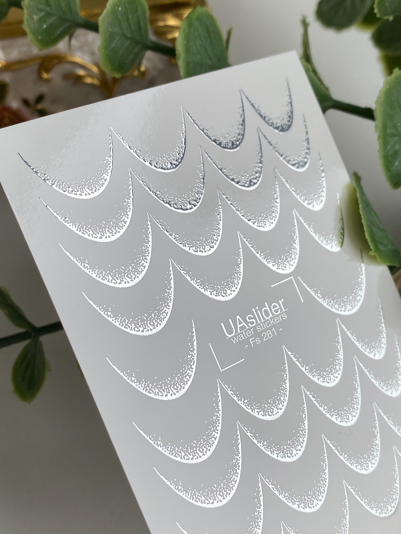 Nail Water Decal Fs-281 | Silver Half Moon Water Slide Nail Decals | Gradient Foil Geometric Design