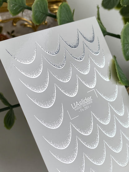 Nail Water Decal Fs-281 | Silver Half Moon Water Slide Nail Decals | Gradient Foil Geometric Design