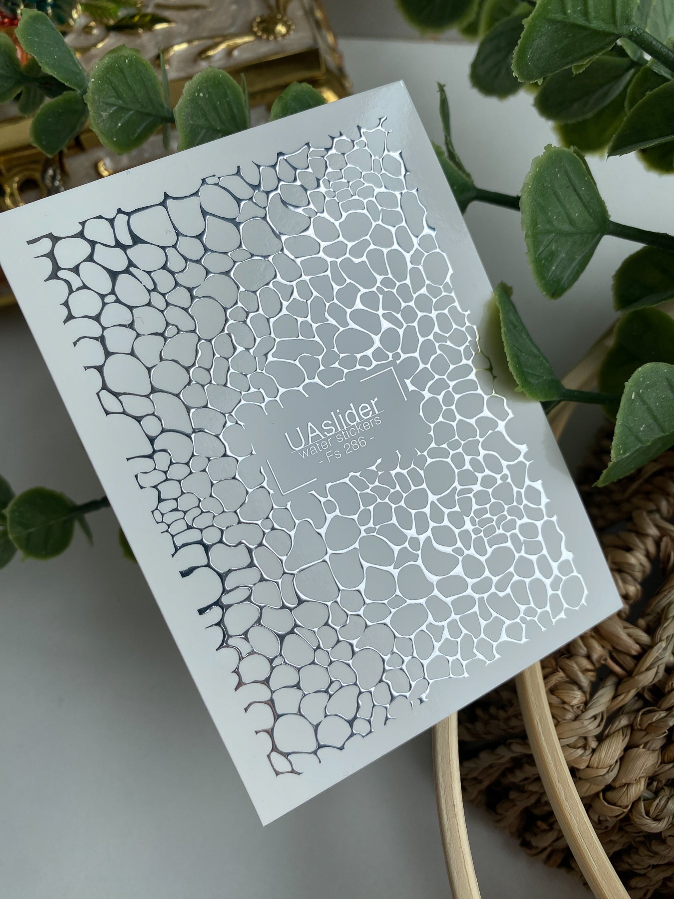 Nail Water Decal Fs-286 | Silver Stone Texture Water Slide Nail Decals | Foil Reptile Skin Nail Tattoos