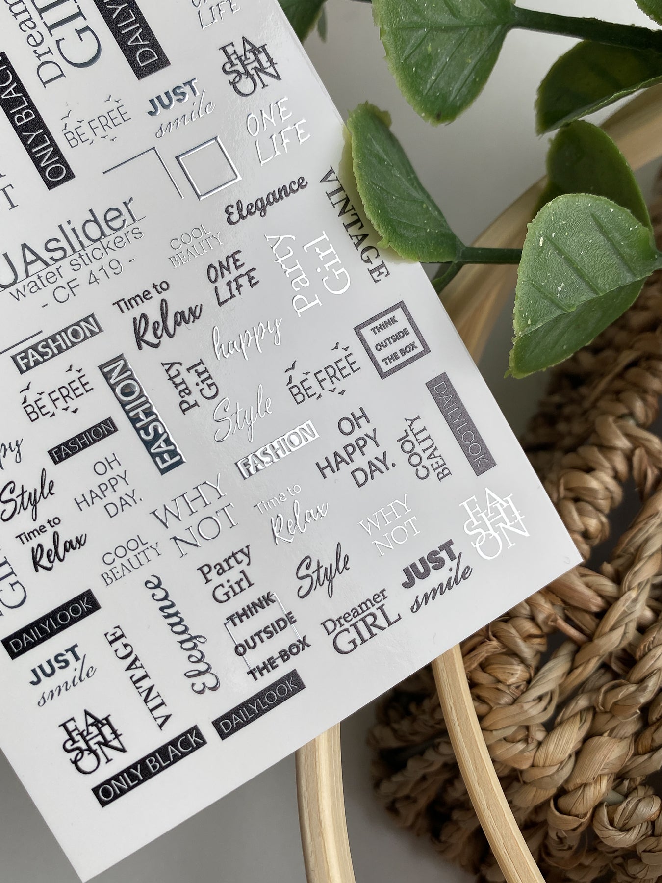 Nail Water Decal CF-419 | Fashion Quotes Water Slide Nail Decals | Black & White Typography Nail Art