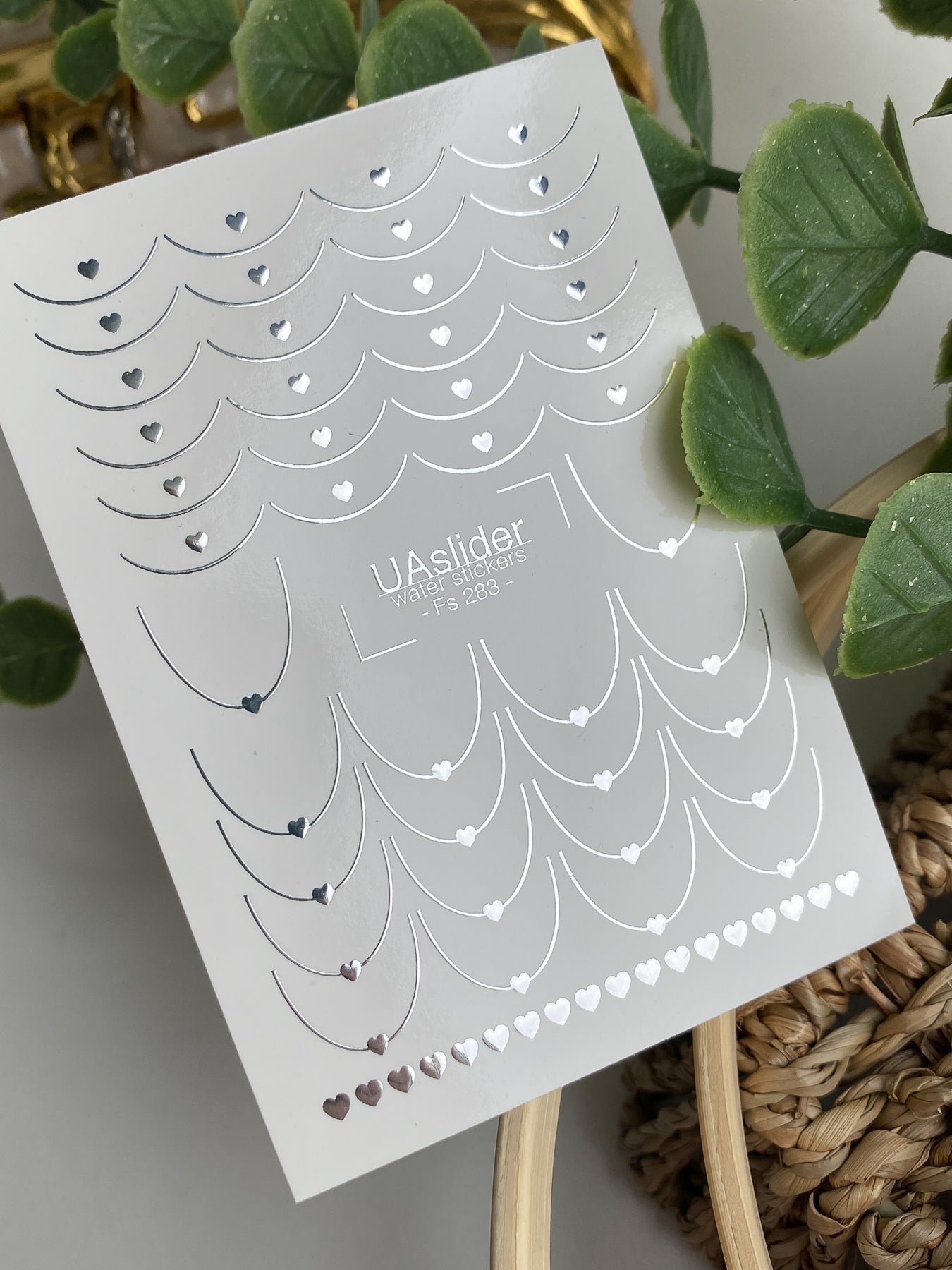 Nail Water Decal Fs-283 | Silver Heart Chains Water Slide Nail Decals | Romantic Foil Nail Tattoos