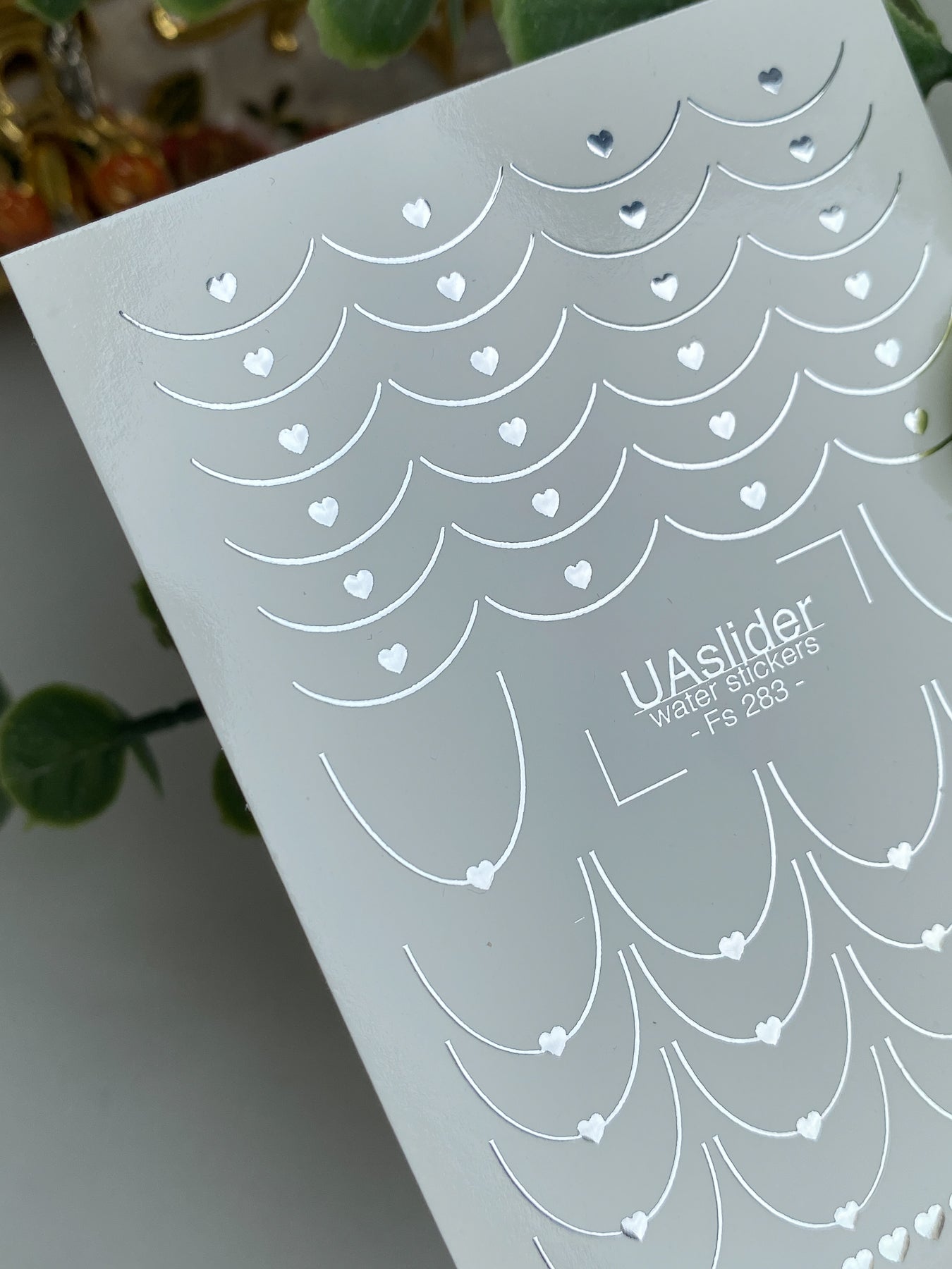 Nail Water Decal Fs-283 | Silver Heart Chains Water Slide Nail Decals | Romantic Foil Nail Tattoos