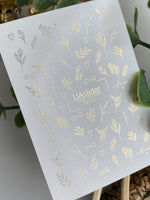 Nail Water Decal Fg-037 | Gold Botanical Nail Water Decals with Love Lettering | Romantic Floral Nail Art - UASLIDER