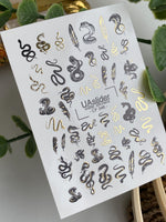 Nail Water Decal CF-346 | Water Slide Nail Decals | Black & Gold Snakes with Feathers - UASLIDER