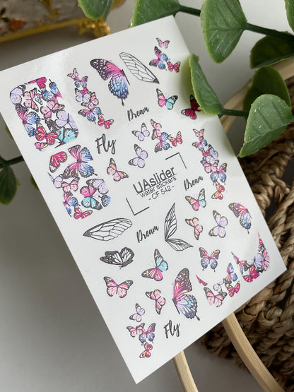 Nail Water Decal CF-542 | Water Slide Nail Decals with Colorful Butterflies & Wings | Dreamy Butterfly Nail Art