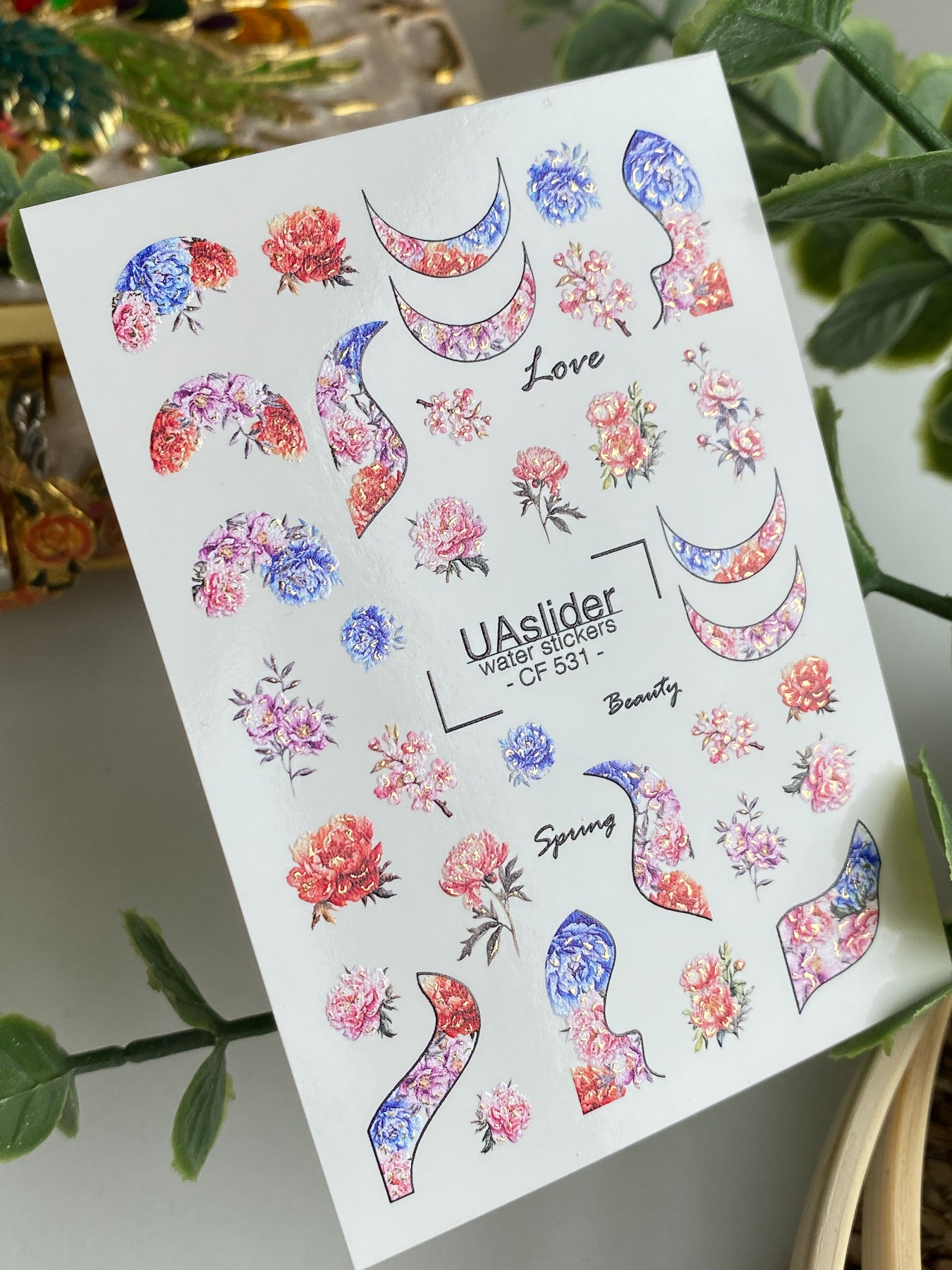 Nail Water Decal CF-531 | Water Slide Nail Decals with Floral Moons & Abstract Shapes | Colorful Spring Nail Art