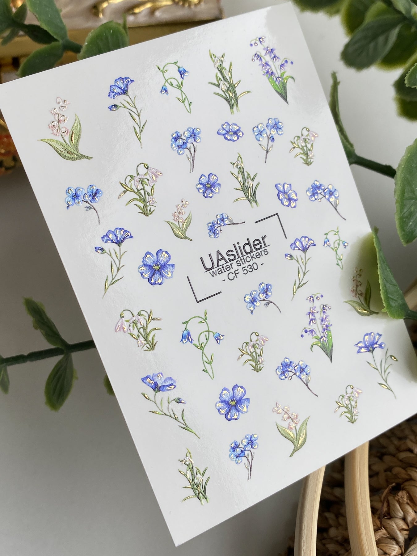 Nail Water Decal CF-530 | Water Slide Nail Decals with Forget-Me-Nots, Lilies of the Valley & Bellflowers | Delicate Floral Nail Art - UASLIDER