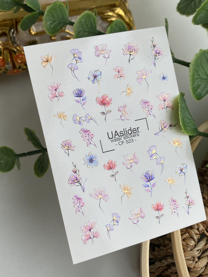 ネイルウォーターデカール CF-523 | パステルフラワーのウォータースライドネイルデカール | エレガントなフローラルネイルアート