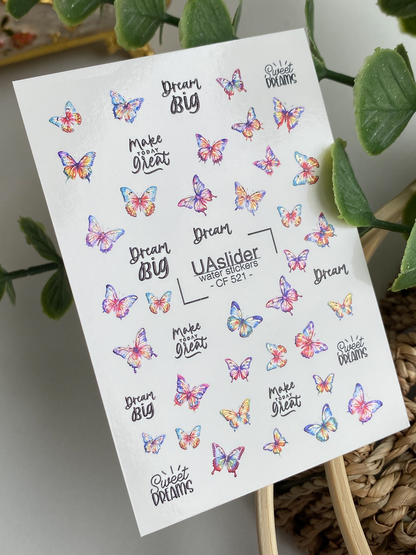 Nagel Wasserabziehbild CF-521 | Wasserabzieh-Nagelaufkleber mit bunten Schmetterlingen & Zitaten | Inspirierende Nagelkunst