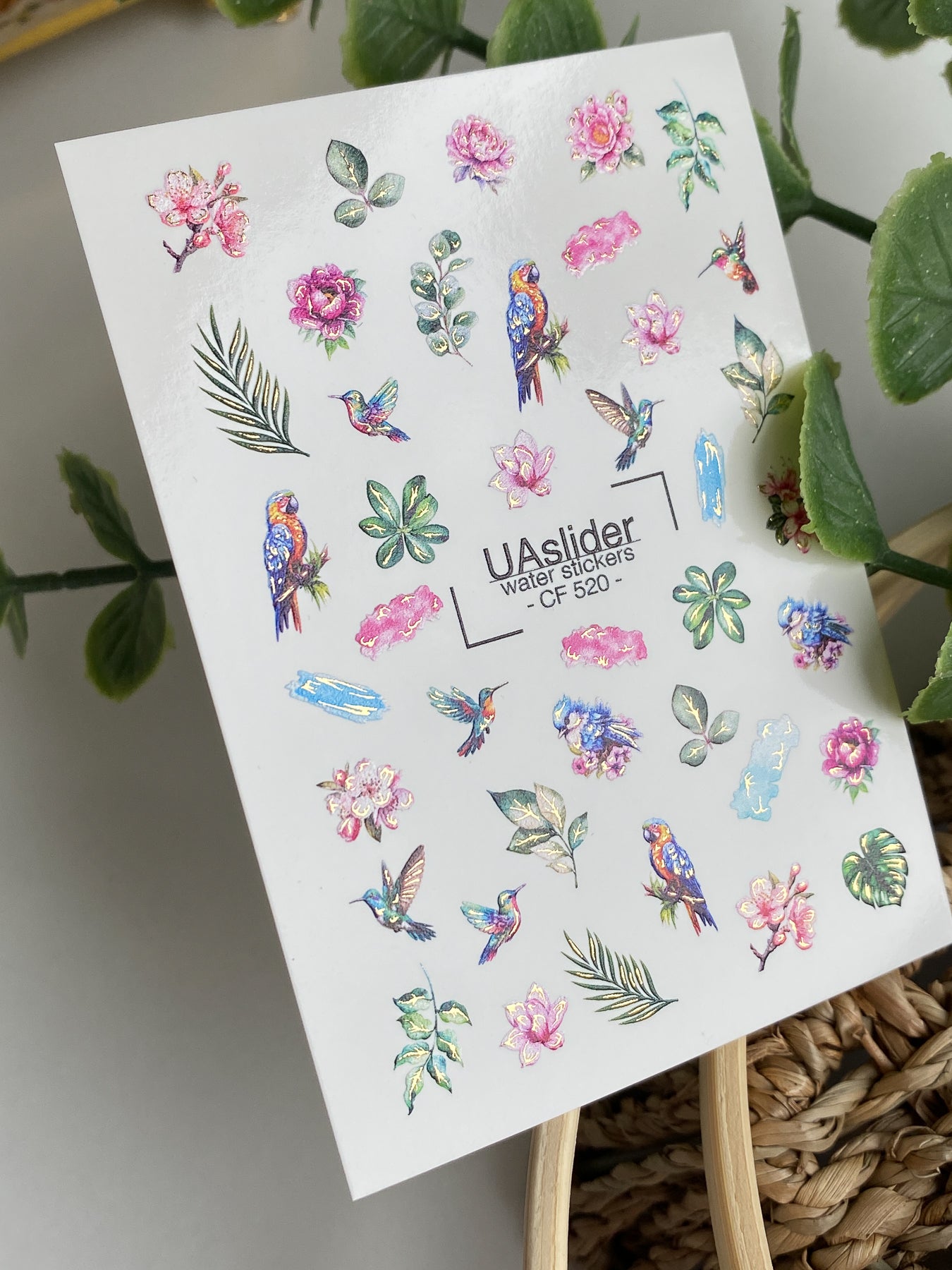 Nagel Wasserabziehbild CF-520 | Wasserabzieh-Nagelaufkleber mit tropischen Vögeln & Blumen | Exotische Nagelkunst