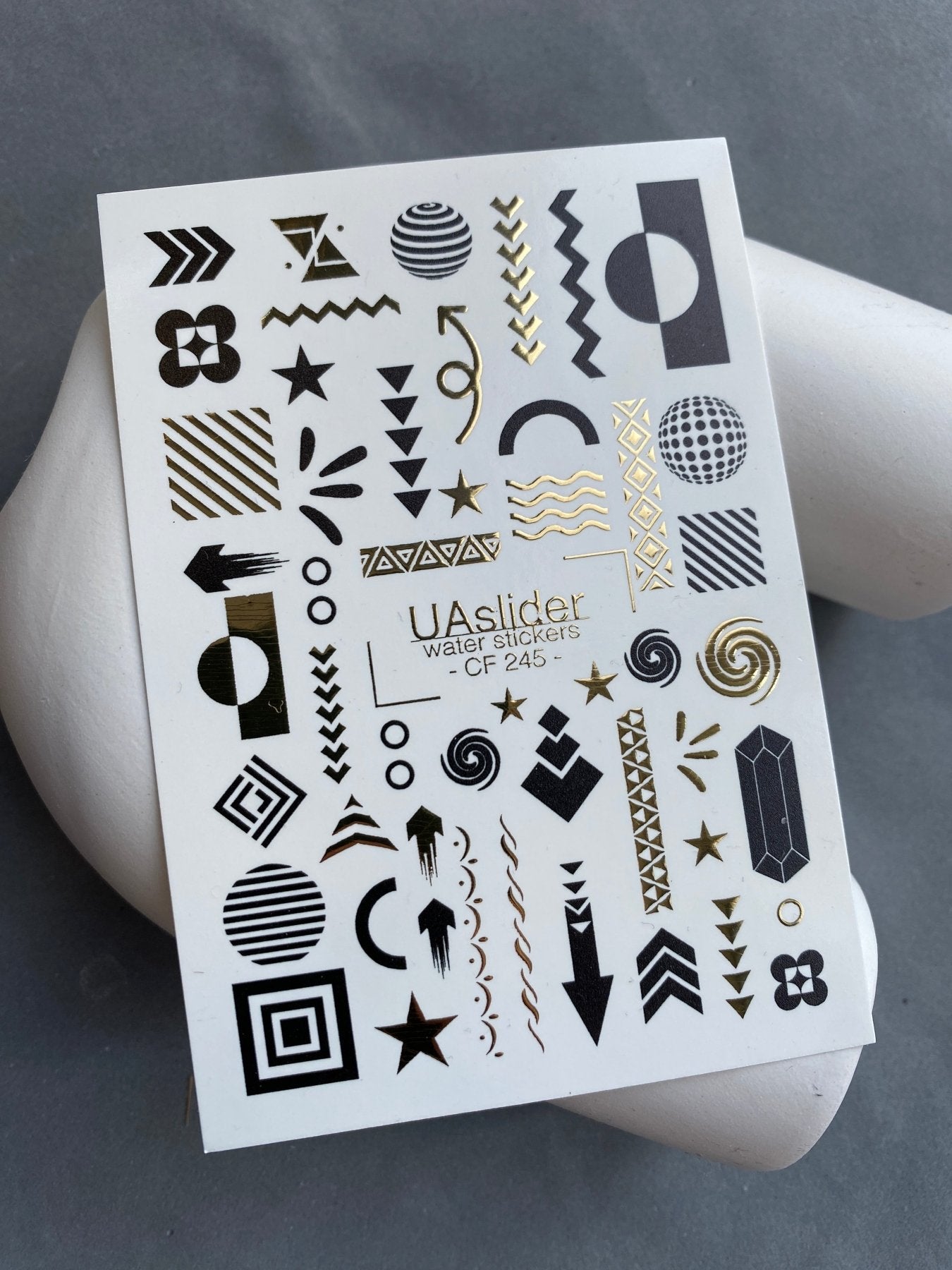 Nail Water Decal CF-245 | Geometric Abstract Nail Water Decals | Black & Gold Modern Shapes - UASLIDER