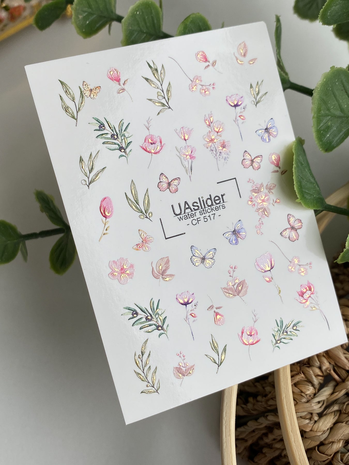 Nail Water Decal CF-517 | Water Slide Nail Decals with Pastel Flowers & Butterflies | Botanical Nail Art