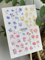 Nail Water Decal CF-516 | Water Slide Nail Decals with Colorful Wildflowers | Blue, Yellow & Pink Floral Nail Art - UASLIDER