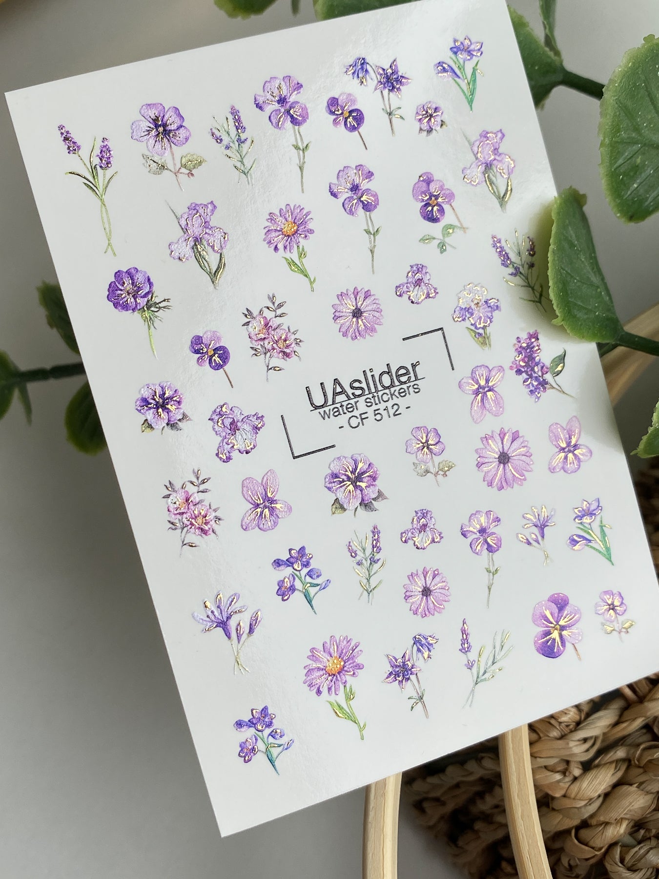 Nail Water Decal CF-512 | Water Slide Nail Decals with Purple Flowers | Lavender Floral Nail Art