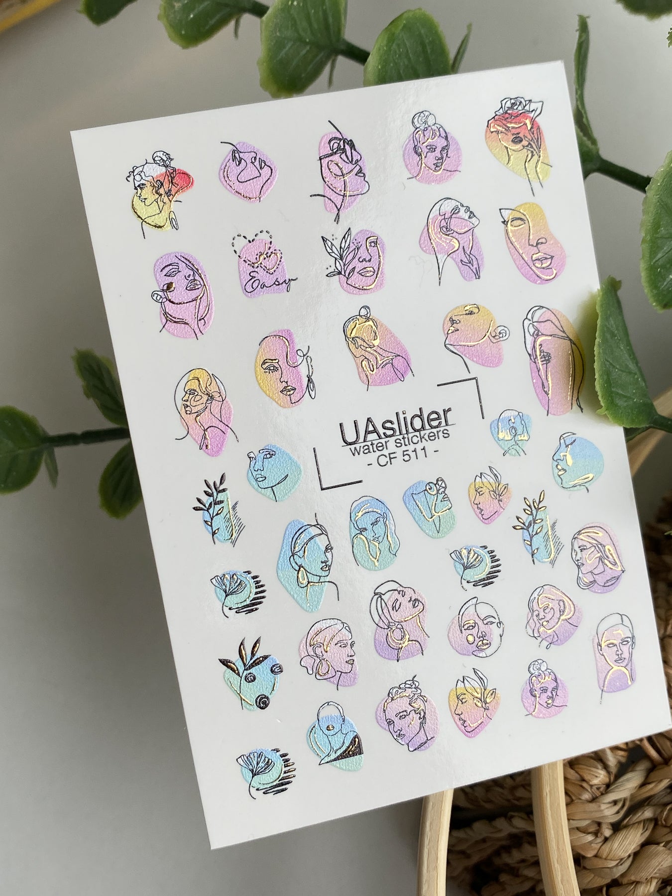 Nail Water Decal CF-511 | Water Slide Nail Decals with Abstract Faces | Modern Line Art Nail Tattoos