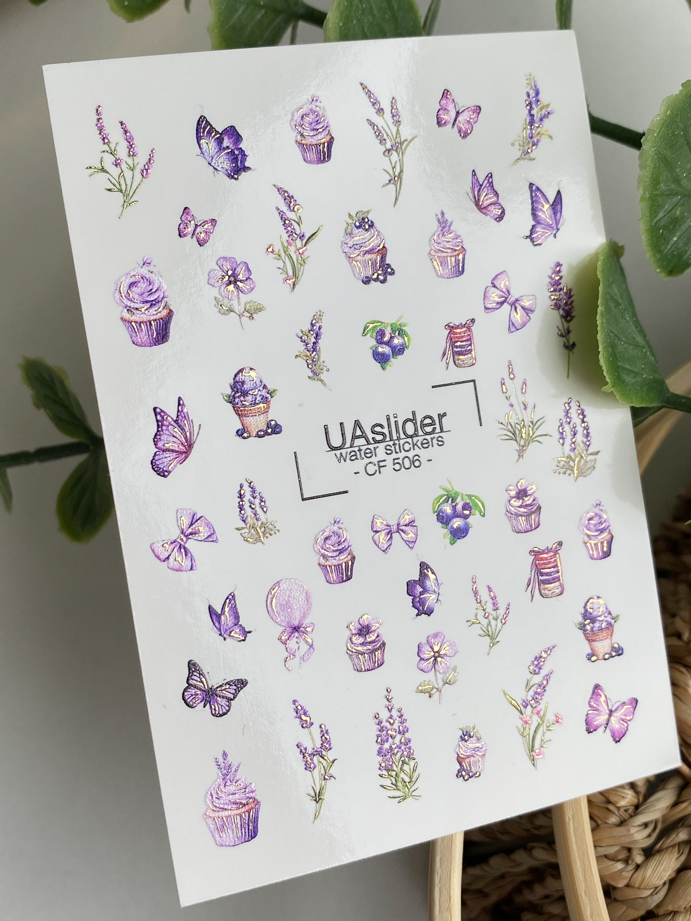 Nail Water Decal CF-506 | Water Slide Nail Decals with Lavender Cupcakes & Butterflies | Sweet Floral Nail Art - UASLIDER