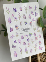 Nail Water Decal CF-506 | Water Slide Nail Decals with Lavender Cupcakes & Butterflies | Sweet Floral Nail Art - UASLIDER